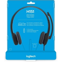 Logitech Stereo H151 Wired Headset - Premium Sound Quality, Comfortable Fit, Stylish Black Design